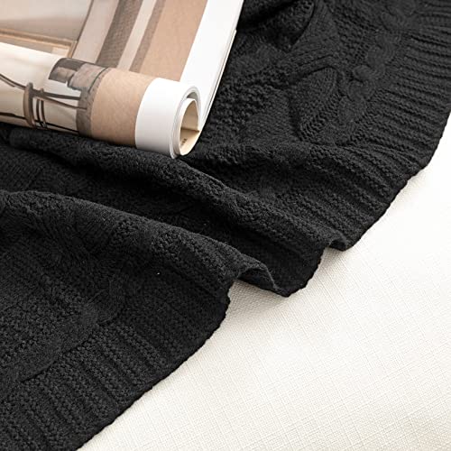 Aormenzy Black Knit Throw Blanket, 50" x 60" - color: Black, size: 50" x 60"