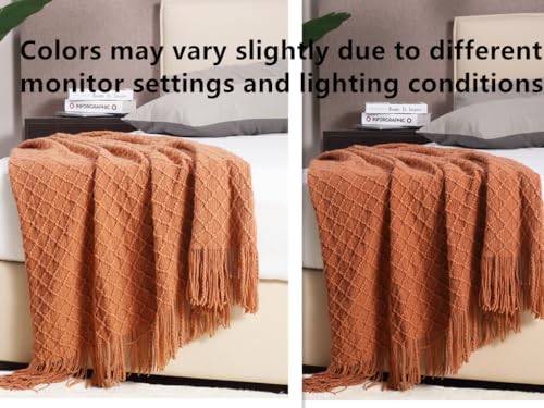 CREVENT Home Farmhouse Decor Rustic Couch Sofa Chair Bed Throw Blanket, Soft Warm Light Weight for Travelling in Spring Summer (50''X60'' Caramel/Rust/Burnt Orange) - color: Rust Caramel, size: 50inchx60inch