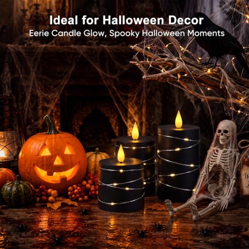 Raycare Halloween Battery Operated Flameless LED Pillar Candle with Remote - color: 3pcs-black