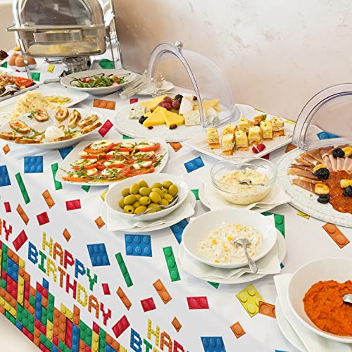 Gatherfun Building Block Party Disposable Tablecloth, Plastic Table Cover for Building Block Themed Party, Kids Birthday, 3 PCS, 54”x108” - style: Building Block