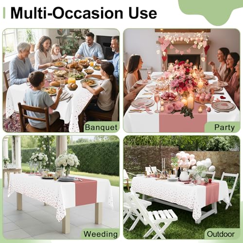 Smiry Disposable Rectangle Plastic 54 x 108 Inch Table Cloth 3 Pack - color: White and Rose Gold
