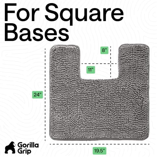 GORILLA GRIP Chenille Bath Rug Mat for Square Toilet Base, 24x19 Gray - color: Grey, size: 24" X 19" Square Contour