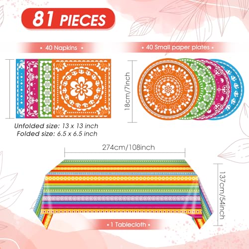 81PCS Mexican Fiesta Party Decorations Mexican Cinco De Mayo Party Decorations Supplies Mexican Disposable Paper Plates Napkins Mexico Plastic Tablecloth Fiesta Ware Dinnerware for Taco Party Decor - color: Mexico Party