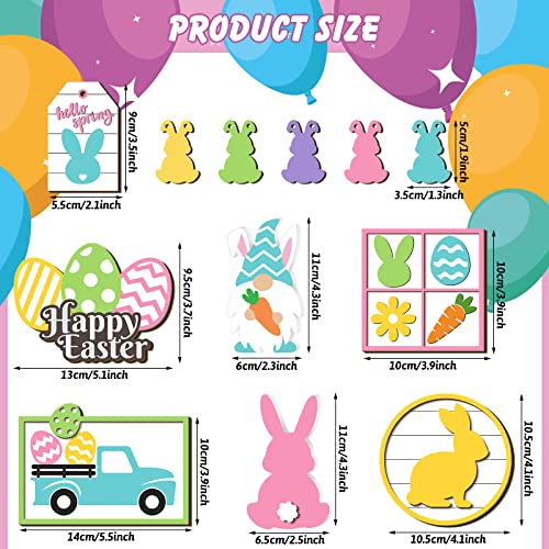 Jetec 12 Pcs Easter Tiered Tray Decoration Set - Easter Bunny Trail Carrot Table Signs Wooden Farmhouse Decoration for Spring Rustic Home Kitchen Decor - style: Bunny
