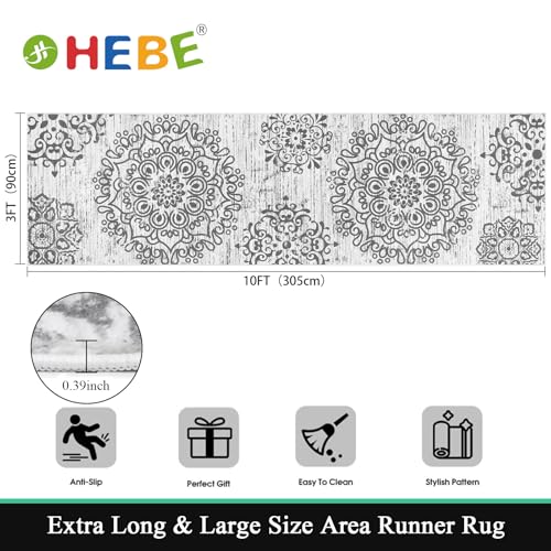 HEBE Hallway Runner Rug 3'x10', Washable Non Slip Kitchen Rug Runner - color: Grey, size: 3' x 10' (Rectangular)