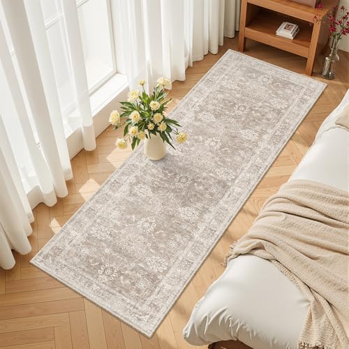 Madane Washable Runner Rug 2x6, Soft Kitchen Hallway Rug Brown/Sand - color: Brown/Sand, size: 2' x 6' (Runner)