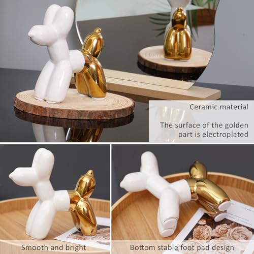 Notakia Cute Ceramics Balloon Dog Statue Crafts Living Room Desktop Decorations,Handmade Modern Small Ceramic Animal Statue Ornament Home Decor Accents - color: White Golden, size: Small