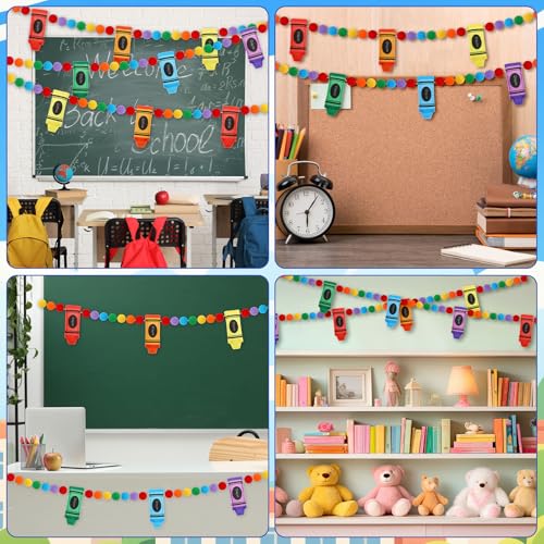 Jansun 8.2ft 3D Back to School Felt Crayon Pre-Strung Garland - color: Multicolor Crayon