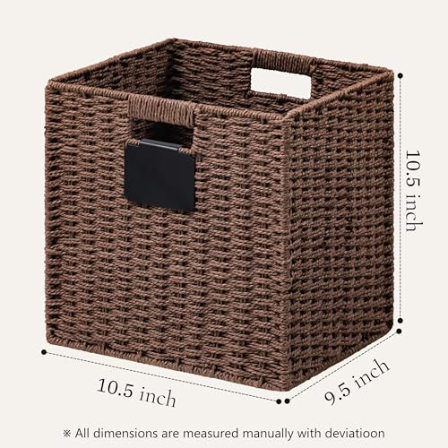 UBBCARE 4 Pack Wicker Basket, 10.5×10.5 Storage Cubes with Label, Foldable Cube Storage Bin with Handle, Square Storage Basket for Shelves, Woven Paper Rope Basket for Organizing, Brown - color: Brown, size: 4pack-10.5L×10.5H×9.5W