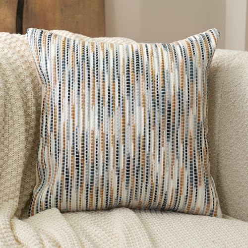 Aeckself Boho Striped Pillow Cover 18x18, Decorative Square Throw Pillow Cover Chenille Neutral Pillowcase for Couch Bedroom Living Room, Yellow Gray - color: Yellow Gray, size: 18" x 18" (Pack of 1)