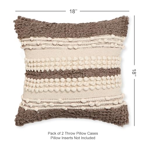 · REDEARTH · Boho Textured Handwoven Throw Pillow Cases - Boho Glam Taupe - color: Boho Glam Taupe, size: 18" x 18" (Pack of 2)
