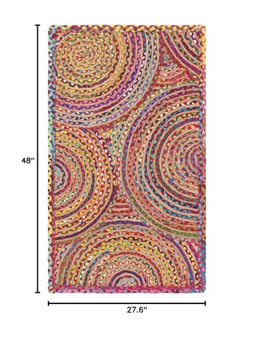 SAFAVIEH Cape Cod Collection Accent Rug - 2'3" x 4', Red & Multi, Handmade Boho Braided Circles Jute & Cotton, Ideal for High Traffic Areas in Entryway, Living Room, Bedroom (CAP203A) - color: Red/Multi, size: 2'3" x 4' (Rectangular)