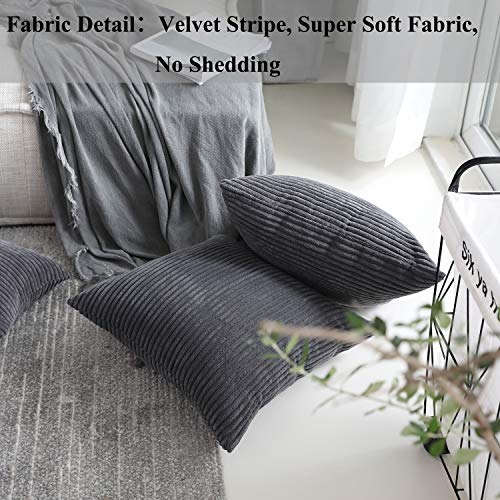 Home Brilliant Set of 2 Soft Striped Velvet Decorative Pillows Covers 16x16 inch, Cushion Covers for Couch 40x40cm, 16 x 16 Inch, Dark Grey - color: Dark Grey, size: 16" x 16" (Pack of 2)
