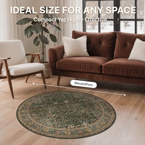 Bavni 3ft Round Area Rug 3x3, Washable Non Slip, Dark Green Brown - color: Dark Green Brown, size: 3' (Round)