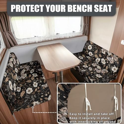 RV Dinette Cushion Covers Butterfly Floral Leaf 2 Pcs Scratch-Resistant Camper Cushion Slipcover Stretch Sofa Furniture Protector Include1 Backrest Covers and 1 Bench Covers - color: Butterfly Floral Leaf