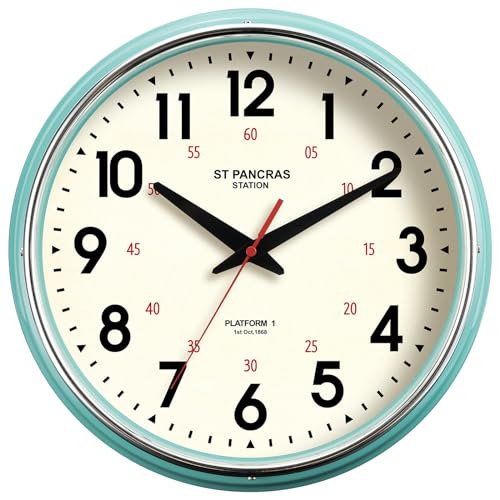 Wall Clock Metal 12.4" Vintage Retro Wall Clocks Countryside Style Silent Non Ticking Easy to Read for Living Room, Kitchen, Bedroom, Office, Bar(12.4" Teal) - color: Teal
