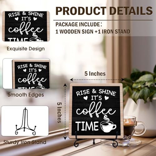 Rustic Coffee Bar Decor, 5"x5" Coffee Bar Sign - color: Bright Light Tan