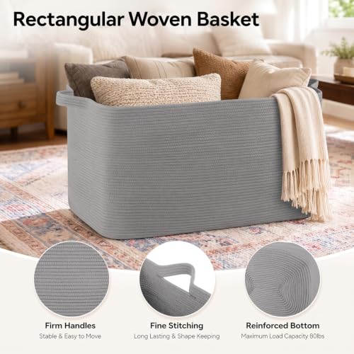 OIASKET 108L Extra Large Blanket Basket Living Room, 24.8" x 16.2" x 16.2" - color: Light Grey, size: 24.8" x 16.2" x 16.2"