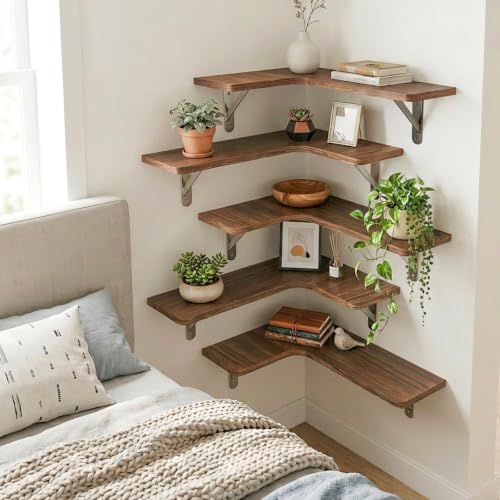 Fixwal Conner Floating Shelves for Wall Decor, Dark Carbonized Black 5pcs - color: 2-dark Carbonized Black
