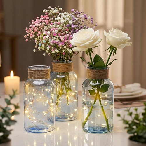 Mason Jars for Centerpiece Glass Flower Bud Vase Blue Vases, 6 Pc - color: Blue