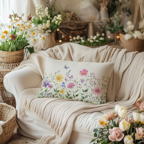 AACORS Spring Pillow Cover 12X20 Set of 2,Flower Butterfly Decorations Farmhouse Seasonal Summer Pillow Case Decor for Sofa Couch AA056-12-2 - size: 20" x 12" (Pack of 2)