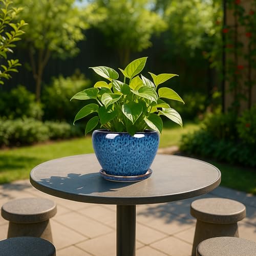 Deep Dream 6 Inch Plant Pots- Ceramic Planter Pot with Drainage Hole and Saucer, Round Flower Pot for Indoor Outdoor Succulent, Snake Plants and Cactus, Blue - color: Blue, size: 6 Inch