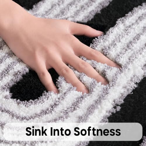 Geometric Design Boho Runner Bathroom Rugs, Long Scalloped Cute Bath Mat Non Slip for Bedroom Kitchen Hallway Laundry Room, Funky Retro Farmhouse Bath Rug Washable, Black/Grey, 51"x20" - color: Black, size: 1'8" x 4'3" (Rectangular)