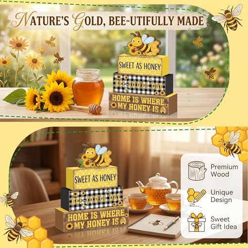 Britimes Bumble Bee Tiered Tray Decor Set, 4 Pack, Wooden Table Sign - style: Bee