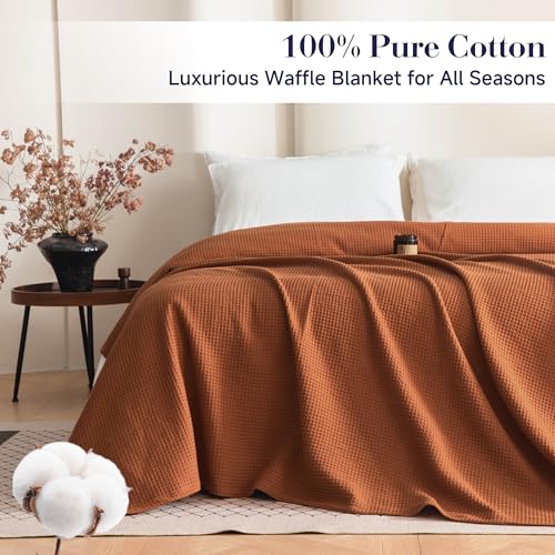 Simple&Opulence 100% Cotton Waffle Weave Blanket Twin Size 66"x90", Soft Lightweight Breathable Cozy Washed, Layer Throw Blanket for Couch Bed, Farmhouse Home Decor for Adults All-Season, Rust Orange - color: Rust Orange, size: Twin(66"x90")