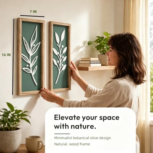 LETUBUYU 3D Wooden Leaf Sage Green Boho Wall Art, Set of 2 - color: 2 Pcs Sage Green, size: 7"X16"