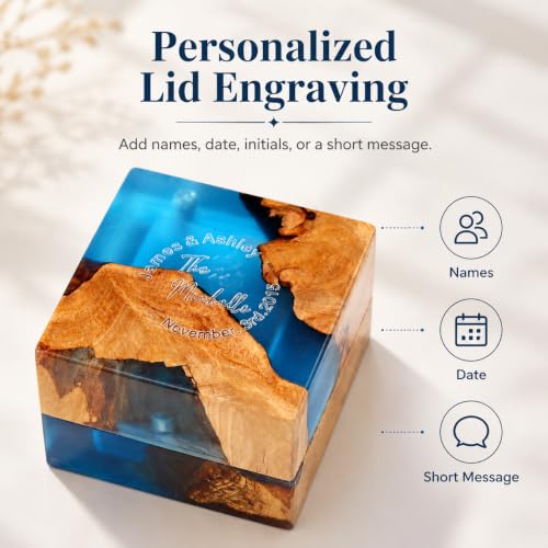 Custom Engraved Ring Box for Wedding Day, Proposal, Ceremony Personalized Laser Engraving, Made of Wooden and Resin - color: Forever Love