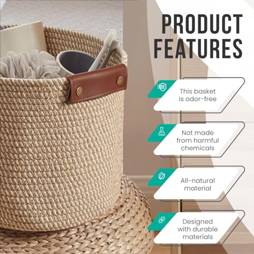 3 Pack Woven Cotton Rope Storage Basket, 15x10x9, Multi-Brown - color: Multi-Brown