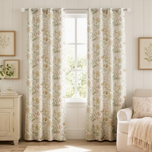 jinchan Floral Blackout Curtains Yellow Farmhouse 84 Inch 2 Panels - color: Floral Yellow on Cream, size: 52"W x 84"L (Pack of 2)