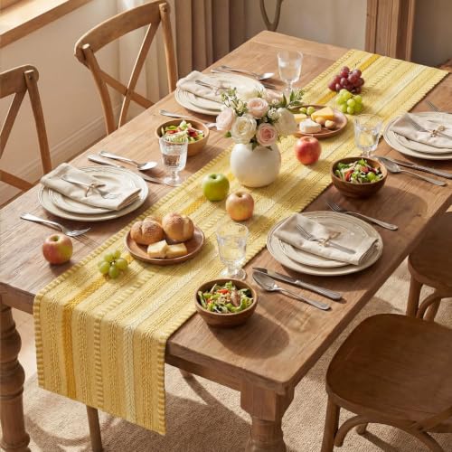 Artoid Mode Yellow Farmhouse Stripe Braided Table Runner 12x72 Inch - color: Yellow, size: 12" x 72", Table Runner