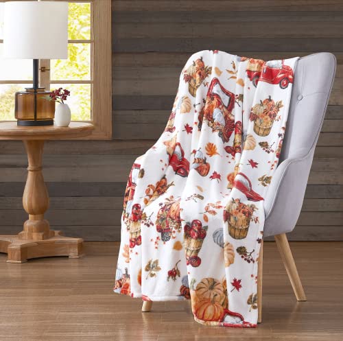 Fall Soft Fleece Throw Blanket, Harvest Pumpkins & Truck, 50" x 60" - color: Farm Truck
