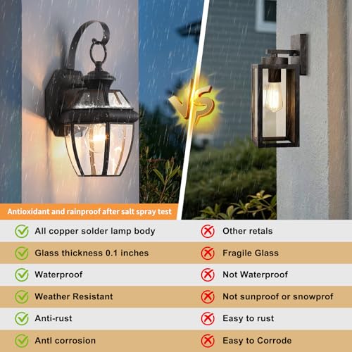 Solid Brass Outdoor Wall Light Fixtures, 12.6", 1-Pack - color: Black - 1 Pack, size: 12.6 inch