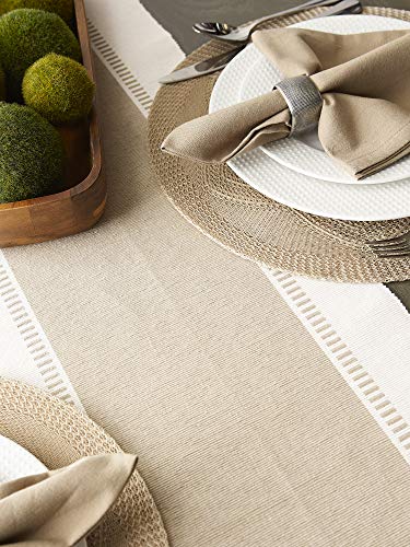 DII Dobby Stripe Table Runner, 13x72 Black & Cream Background - color: Stone Brown, size: 13x72"