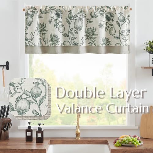jinchan Linen Floral Valance 18 Inch Farmhouse 1 Panel Dark Green - color: Floral | Dark Green