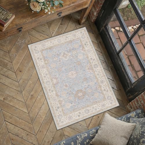 2x3 Blue Area Rug for Entryway Vintage Netural Washable Carpet - color: Blue, size: 2' x 3' (Rectangular)