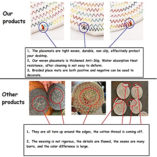 6 Pack Woven Placemats Large Table Mats, 13.8 inches Round Farmhouse Heat Dinner Plate Mat Set - Cotton Braided Placemats - Boho Charger Plate - Hot Pads Pot Holder Mats for Kitchen - color: Rainbow Blue, size: Round Set of 6