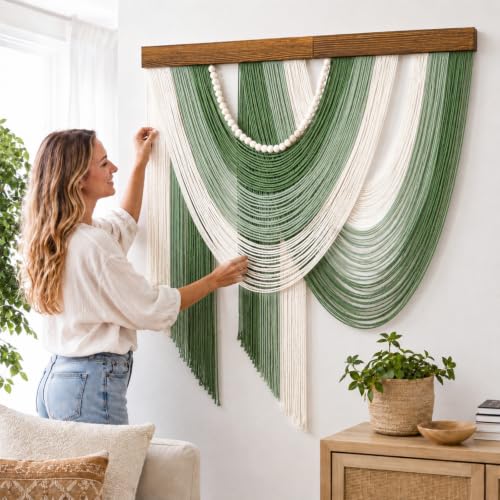 MEIVINES Large Macrame Wall Hanging Boho Tapestry Macrame Wall Art Decor - color: Sage Green