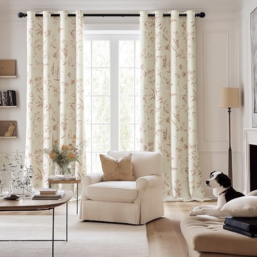 ChrisDowa 100% Blackout Floral Curtains 96 Inches Long 2 Panels,Brown/Beige - color: Brown on Beige, size: 52"W x 96"L (Pack of 2)