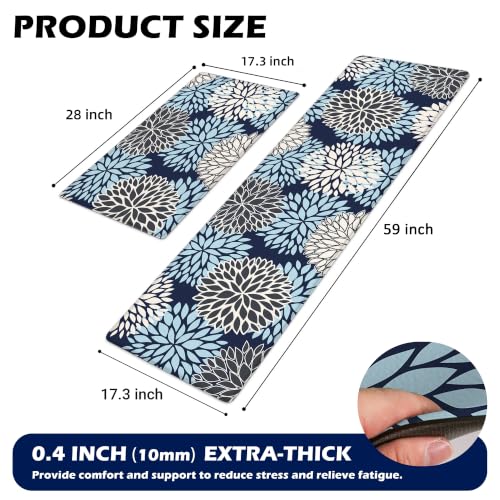 Kitchen Mats Set of 2 Cushioned Anti Fatigue Kitchen Rugs Non Slip Waterproof Runner Memory Foam Kitchen Floor Mat Comfort Standing Mat for Sink, Office, Laundry, Navy Blue - color: Navy Blue, size: 17.3"x28"+17.3"x59"--0.4"Th