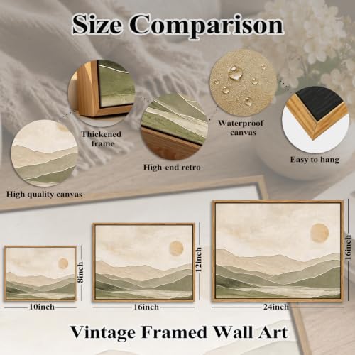 SPIGETO Framed Sage Green Abstract Landscape Mountain Sun Wall Art, 16x12 - color: SUN, size: 16"L x 12"W
