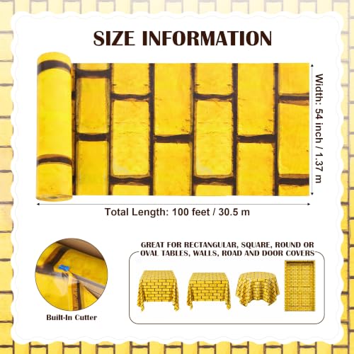 100FT x 54IN Halloween Yellow Brick Tablecloth Roll with Slide Cutter Box - color: Yellow, size: 1200" x 54" (Rectangular)