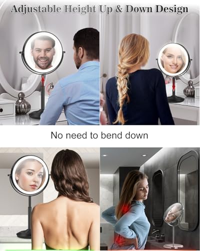 8" Lighted Makeup Mirror with Light,30X Magnifying Height Adjustable Mirror - color: Black