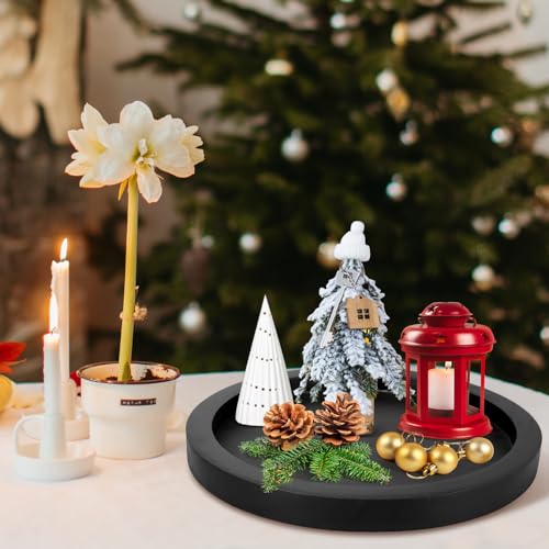 Black Wooden Decorative Trays for Kitchen Counter Living Room Centerpiece - color: Black, size: 12"