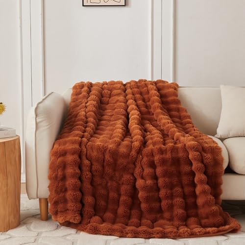 COOVA Soft Bubble Faux Fur Throw Blanket, 60"x80", Brown - color: Brown, size: 60“x80”