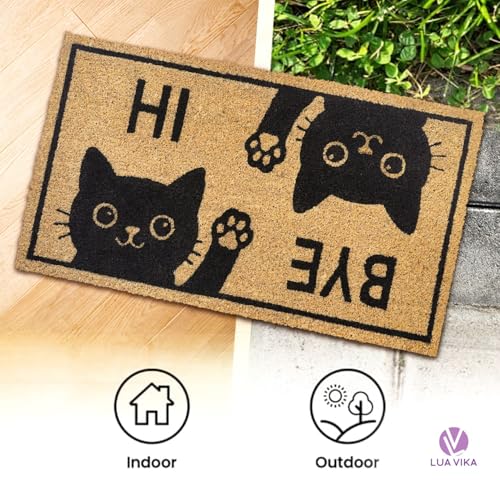 Funny Coir Door Mats Outside and Inside, Hi Bye Cat, 17 x 30 in - color: Hi Bye Cat