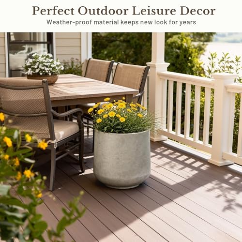 Kante Weathered Concrete Planter 13" Dia All-Weather Round Accent Pot - color: Buff Concrete, size: 13" D